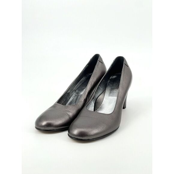 Taryn Rose High Heel Shoes Womens Size 8.5 M 39 Gray Metallic Pewter Leather - Picture 1 of 9